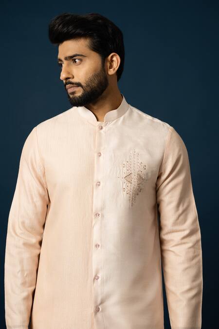 Buy Yoseba Peach Bamboo, Cotton Zari, Embroidery Zardozi Kurta With Pant Online at Aza Fashions Buy_Yoseba_Peach Bamboo, Cotton Zari, Embroidery Zardozi Kurta With Pant _Online_at_Aza_Fashions