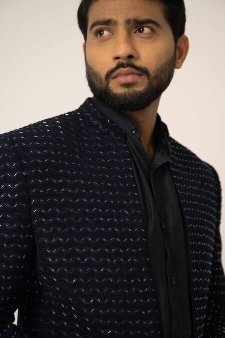 Buy Yoseba Blue Silk, Cotton Embroidery Cutdana Navy Achkan Set Online at Aza Fashions Buy_Yoseba_Blue Silk, Cotton Embroidery Cutdana Navy Achkan Set _Online_at_Aza_Fashions