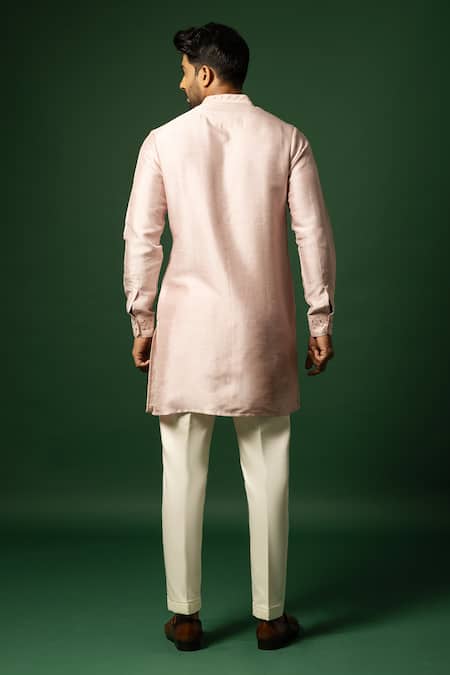 Shop Yoseba Pink Bamboo, Cotton Embroidery Floral Shirt Kurta With Pyjama at Aza Fashions Shop_Yoseba_Pink Bamboo, Cotton Embroidery Floral Shirt Kurta With Pyjama _at_Aza_Fashions