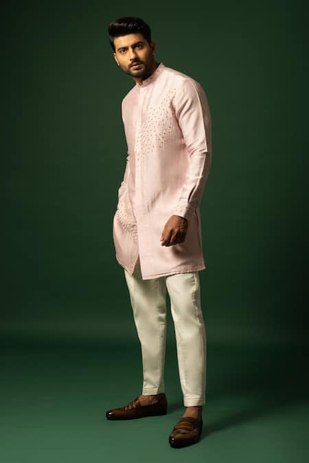 Yoseba Pink Bamboo, Cotton Embroidery Floral Shirt Kurta With Pyjama Online at Aza Fashions Yoseba_Pink Bamboo, Cotton Embroidery Floral Shirt Kurta With Pyjama _Online_at_Aza_Fashions