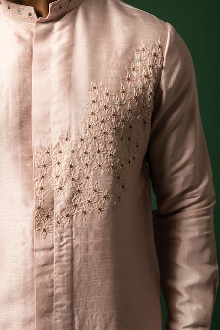 Buy Yoseba Pink Bamboo, Cotton Embroidery Floral Shirt Kurta With Pyjama Online at Aza Fashions Buy_Yoseba_Pink Bamboo, Cotton Embroidery Floral Shirt Kurta With Pyjama _Online_at_Aza_Fashions