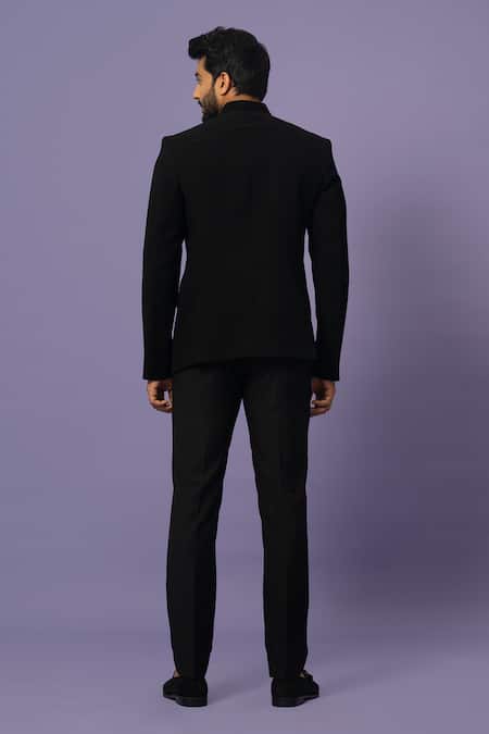 Shop_Yoseba_Black Sequins, Beads Embroidered Bandhgala With Trouser _at_Aza_Fashions