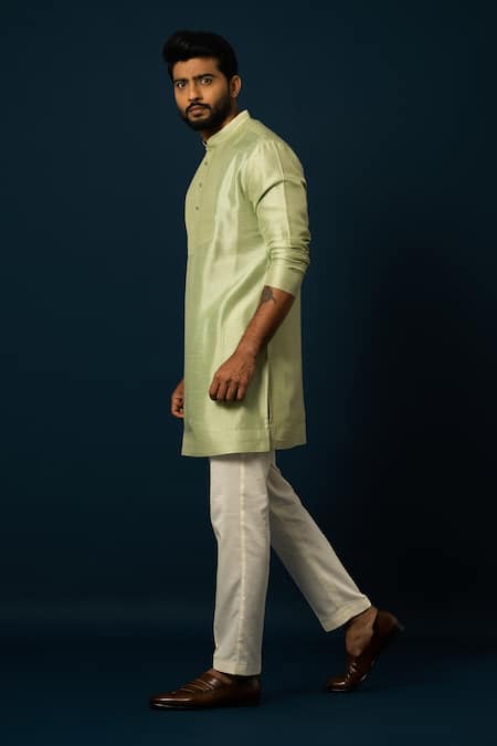 Buy Yoseba Green Bamboo, Cotton Embroidery Pintuck Detail Kurta With Pyjama Online at Aza Fashions Buy_Yoseba_Green Bamboo, Cotton Embroidery Pintuck Detail Kurta With Pyjama _Online_at_Aza_Fashions