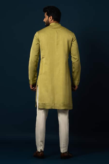 Shop Yoseba Green Bamboo, Cotton Embroidery Verdent Pintuck Detail Kurta With Pyjama at Aza Fashions Shop_Yoseba_Green Bamboo, Cotton Embroidery Verdent Pintuck Detail Kurta With Pyjama _at_Aza_Fashions