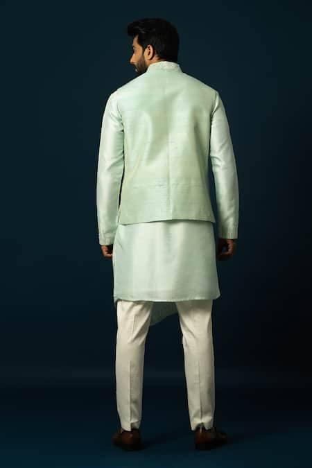 Shop Yoseba Green Bamboo, Cotton Sequins, Embroidery Light Nehru Jacket Set at Aza Fashions Shop_Yoseba_Green Bamboo, Cotton Sequins, Embroidery Light Nehru Jacket Set _at_Aza_Fashions