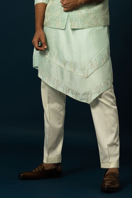 Buy Yoseba Green Bamboo, Cotton Sequins, Embroidery Light Nehru Jacket Set Online at Aza Fashions Buy_Yoseba_Green Bamboo, Cotton Sequins, Embroidery Light Nehru Jacket Set _Online_at_Aza_Fashions