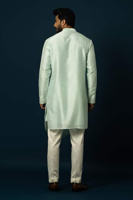 Shop Yoseba Green Bamboo, Cotton Sequins, Embroidery Seaform Thread Work Kurta With Pyjama at Aza Fashions Shop_Yoseba_Green Bamboo, Cotton Sequins, Embroidery Seaform Thread Work Kurta With Pyjama _at_Aza_Fashions