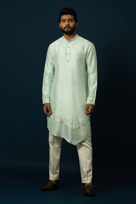 Yoseba Green Bamboo, Cotton Sequins, Embroidery Seaform Thread Work Kurta With Pyjama Online at Aza Fashions Yoseba_Green Bamboo, Cotton Sequins, Embroidery Seaform Thread Work Kurta With Pyjama _Online_at_Aza_Fashions