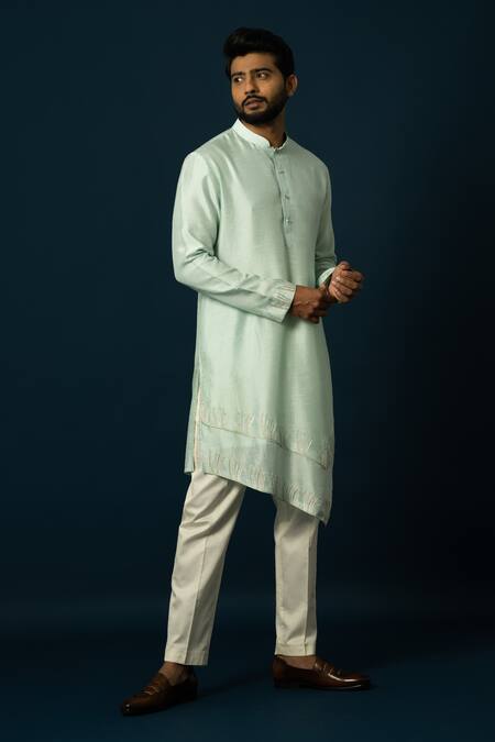 Buy Yoseba Green Bamboo, Cotton Sequins, Embroidery Seaform Thread Work Kurta With Pyjama Online at Aza Fashions Buy_Yoseba_Green Bamboo, Cotton Sequins, Embroidery Seaform Thread Work Kurta With Pyjama _Online_at_Aza_Fashions