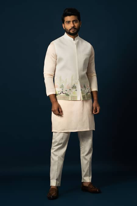 YOSEBA Peacock Embroidered Nehru Jacket 