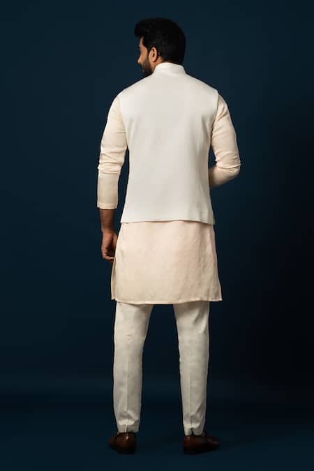 Shop Yoseba Ivory Linen, Cotton, Satin Embroidery Floral Peacock Nehru Jacket Set at Aza Fashions Shop_Yoseba_Ivory Linen, Cotton, Satin Embroidery Floral Peacock Nehru Jacket Set _at_Aza_Fashions