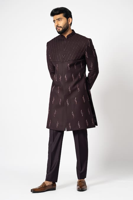 YOSEBA Carob Double Tiered Achkan With Trouser 