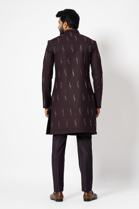 Yoseba Carob Double Tiered Achkan With Trouser 