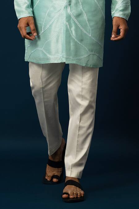 Buy_Yoseba_Green Bamboo, Cotton Embroidery Chain Stitch Kurta With Pyjama _Online_at_Aza_Fashions