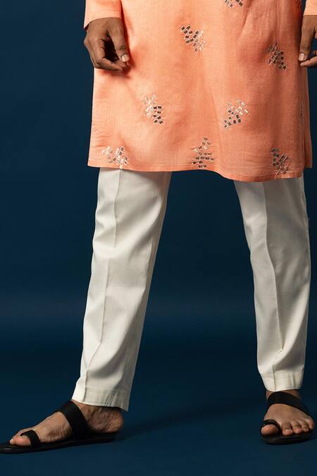 Yoseba Orange Bamboo, Cotton Embroidery Ombre Kurta With Pyjama Online at Aza Fashions Yoseba_Orange Bamboo, Cotton Embroidery Ombre Kurta With Pyjama _Online_at_Aza_Fashions