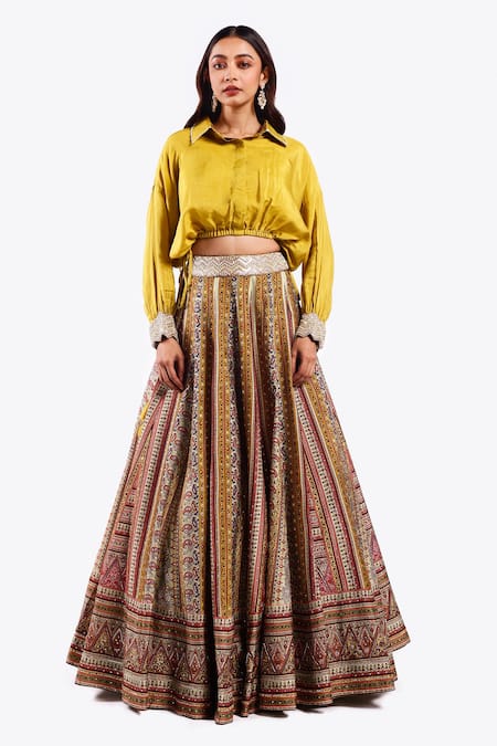 Onaya Floral Geometric Pattern Lehenga With Draped Blouse 