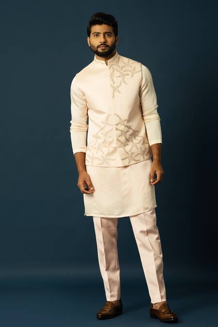 Yoseba Blush Linen, Satin, Cotton Embroidery Abstract Bundi And Kurta Set Online at Aza Fashions Yoseba_Blush Linen, Satin, Cotton Embroidery Abstract Bundi And Kurta Set _Online_at_Aza_Fashions