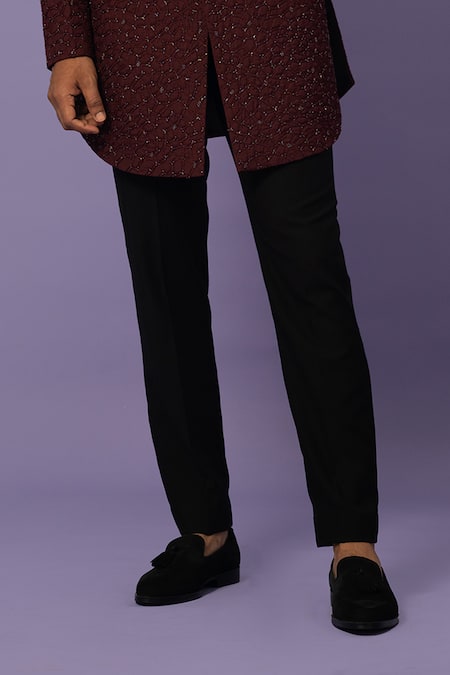 Yoseba_Blue Cotton Embroidery Abstract Embellished Achkan Set _Online_at_Aza_Fashions