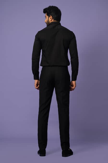 Shop_Yoseba_Black Cotton Sequins Stygian Placement Embroidered Shirt _at_Aza_Fashions