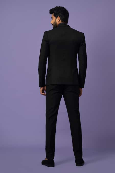 Shop Yoseba Black Cotton Embroidery Cutdana Blazer With Trouser at Aza Fashions Shop_Yoseba_Black Cotton Embroidery Cutdana Blazer With Trouser _at_Aza_Fashions