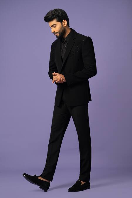 Buy Yoseba Black Embroidery Pintuck Detailed Blazer With Trouser Online at Aza Fashions Buy_Yoseba_Black Embroidery Pintuck Detailed Blazer With Trouser _Online_at_Aza_Fashions