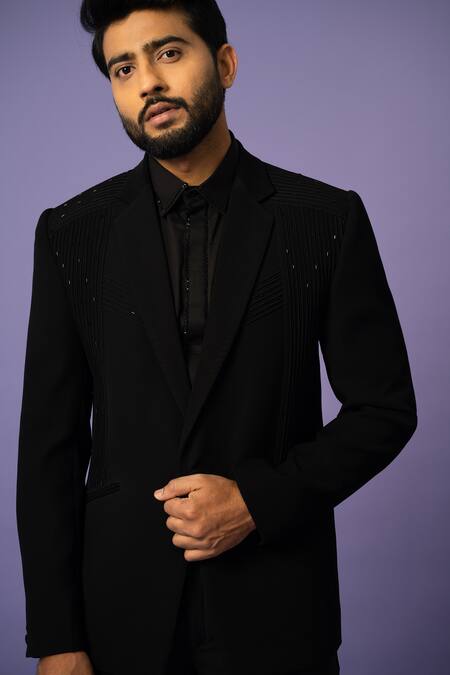 Shop Yoseba Black Embroidery Pintuck Detailed Blazer With Trouser Online at Aza Fashions Shop_Yoseba_Black Embroidery Pintuck Detailed Blazer With Trouser _Online_at_Aza_Fashions