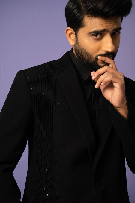 Yoseba Black Embroidery Pintuck Detailed Blazer With Trouser at Aza Fashions Yoseba_Black Embroidery Pintuck Detailed Blazer With Trouser _at_Aza_Fashions