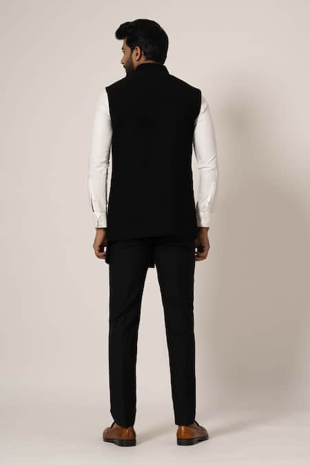 Shop Yoseba Black Cotton Cut Work Pintuck Embroidered Nehru Jacket at Aza Fashions Shop_Yoseba_Black Cotton Cut Work Pintuck Embroidered Nehru Jacket _at_Aza_Fashions