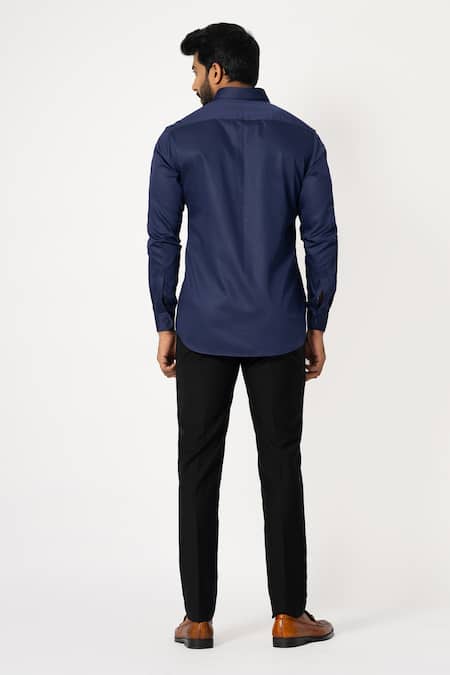 Shop Yoseba Blue Cotton Cut Work Cutdana Embroidered Shirt at Aza Fashions Shop_Yoseba_Blue Cotton Cut Work Cutdana Embroidered Shirt _at_Aza_Fashions