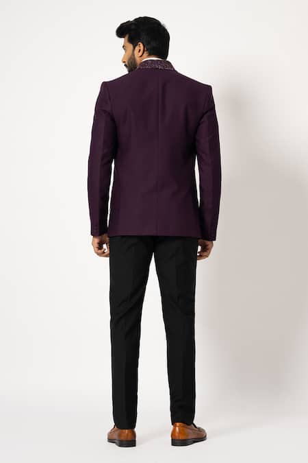 Yoseba Sangria Grammy Embroidered Blazer With Trouser 
