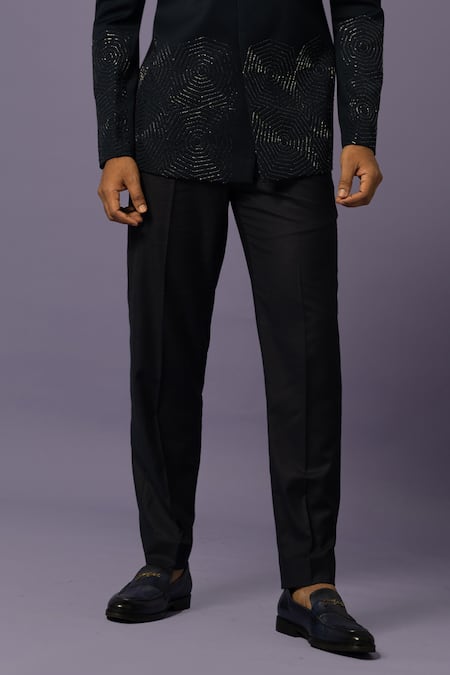 Yoseba Blue Polyester Embroidery Chid Bandhgala With Trouser Online at Aza Fashions Yoseba_Blue Polyester Embroidery Chid Bandhgala With Trouser _Online_at_Aza_Fashions