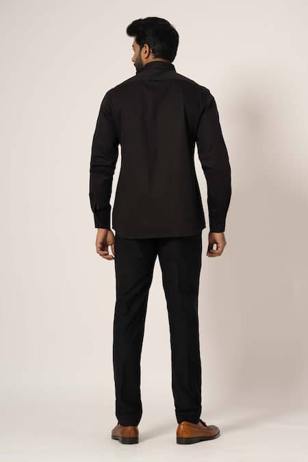 Shop Yoseba Black Cotton Cut Work Cutdana Embroidered Shirt at Aza Fashions Shop_Yoseba_Black Cotton Cut Work Cutdana Embroidered Shirt _at_Aza_Fashions