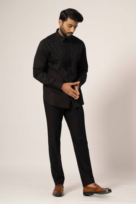 Yoseba Black Cotton Cut Work Cutdana Embroidered Shirt Online at Aza Fashions Yoseba_Black Cotton Cut Work Cutdana Embroidered Shirt _Online_at_Aza_Fashions