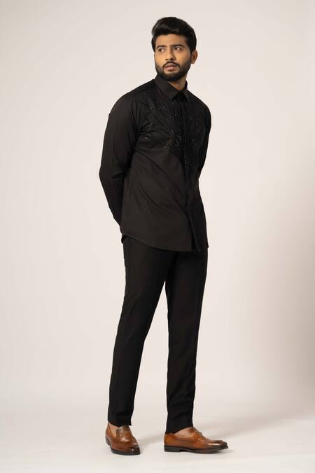 Buy Yoseba Black Cotton Cut Work Cutdana Embroidered Shirt Online at Aza Fashions Buy_Yoseba_Black Cotton Cut Work Cutdana Embroidered Shirt _Online_at_Aza_Fashions