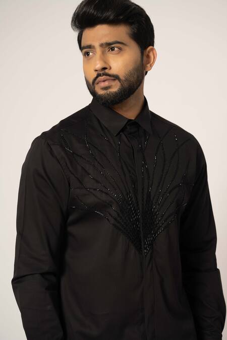 Shop Yoseba Black Cotton Cut Work Cutdana Embroidered Shirt Online at Aza Fashions Shop_Yoseba_Black Cotton Cut Work Cutdana Embroidered Shirt _Online_at_Aza_Fashions