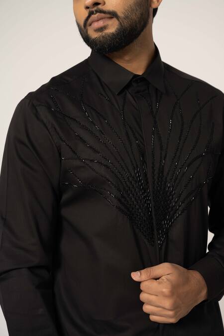 Yoseba Black Cotton Cut Work Cutdana Embroidered Shirt at Aza Fashions Yoseba_Black Cotton Cut Work Cutdana Embroidered Shirt _at_Aza_Fashions