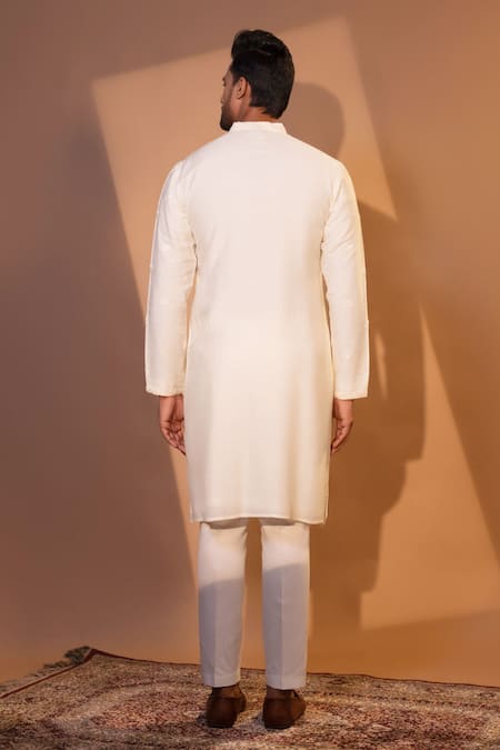 Shop Yoseba Ivory Bamboo, Cotton Embroidery Grace Kurta And Pant Set at Aza Fashions Shop_Yoseba_Ivory Bamboo, Cotton Embroidery Grace Kurta And Pant Set _at_Aza_Fashions