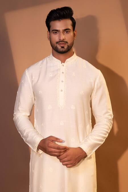 Shop Yoseba Ivory Bamboo, Cotton Embroidery Grace Kurta And Pant Set Online at Aza Fashions Shop_Yoseba_Ivory Bamboo, Cotton Embroidery Grace Kurta And Pant Set _Online_at_Aza_Fashions