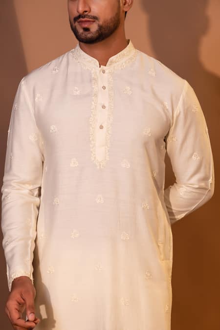 Yoseba Ivory Bamboo, Cotton Embroidery Grace Kurta And Pant Set at Aza Fashions Yoseba_Ivory Bamboo, Cotton Embroidery Grace Kurta And Pant Set _at_Aza_Fashions