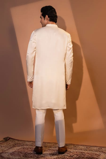 Yoseba Shvet French Knot Resham Embroidered Kurta & Pant Set 