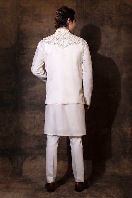 Yoseba Mirror Embroidered Bundi Kurta Set 