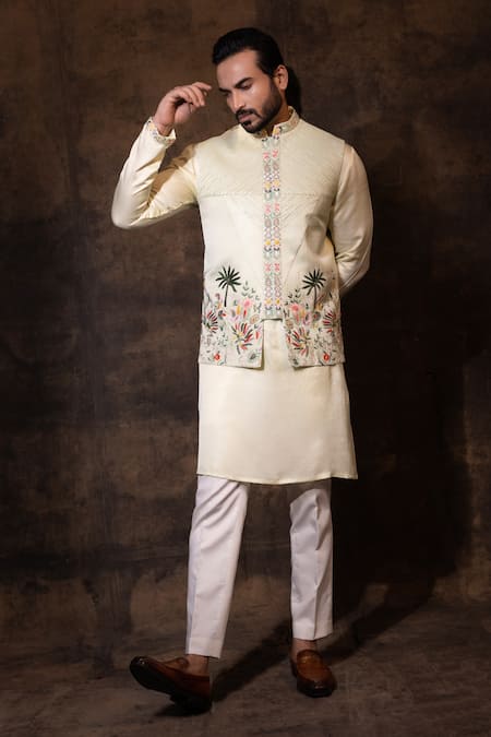 YOSEBA Vasundhara Palm Embroidered Bundi Kurta Set 