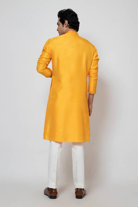 Shop Yoseba Yellow Bamboo, Cotton Embroidery Aamras Placket Kurta And Pant Set at Aza Fashions Shop_Yoseba_Yellow Bamboo, Cotton Embroidery Aamras Placket Kurta And Pant Set _at_Aza_Fashions