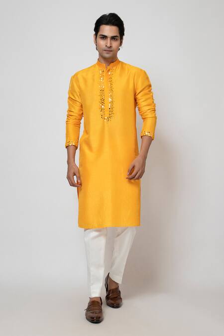 Buy Yoseba Yellow Bamboo, Cotton Embroidery Aamras Placket Kurta And Pant Set Online at Aza Fashions Buy_Yoseba_Yellow Bamboo, Cotton Embroidery Aamras Placket Kurta And Pant Set _Online_at_Aza_Fashions