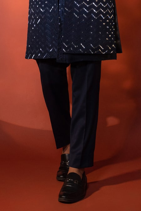 Yoseba Blue Bamboo, Cotton Cut Work Zig Zag Pattern Embroidered Achkan Set Online at Aza Fashions Yoseba_Blue Bamboo, Cotton Cut Work Zig Zag Pattern Embroidered Achkan Set _Online_at_Aza_Fashions