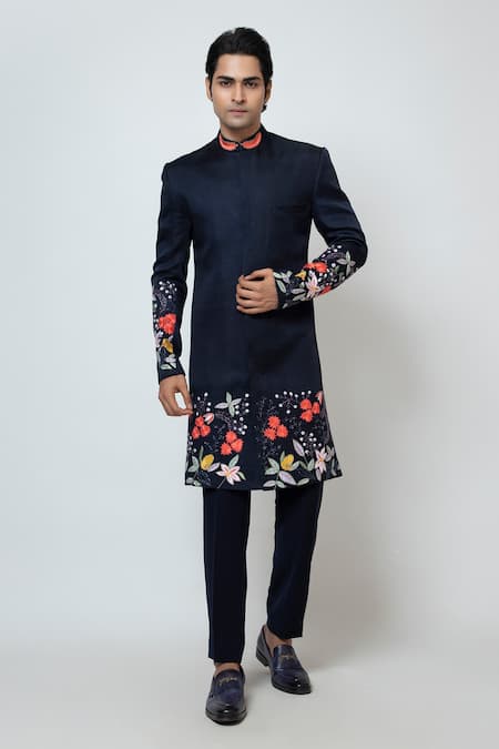 YOSEBA Floral Cutdana & Chid Embroidered Achkan Set 