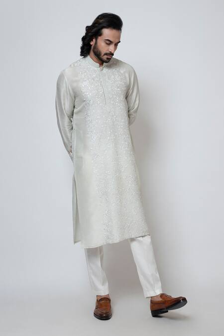 Yoseba Grey Bamboo, Cotton Embroidery Floral Thread Kurta And Pant Set Online at Aza Fashions Yoseba_Grey Bamboo, Cotton Embroidery Floral Thread Kurta And Pant Set _Online_at_Aza_Fashions