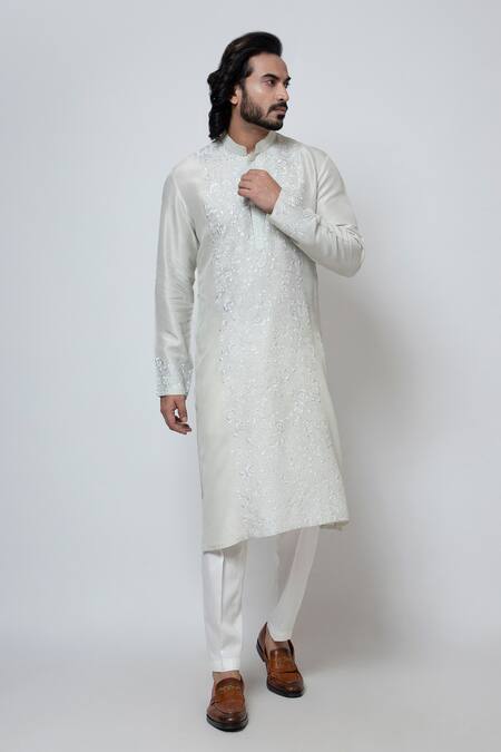 Buy Yoseba Grey Bamboo, Cotton Embroidery Floral Thread Kurta And Pant Set Online at Aza Fashions Buy_Yoseba_Grey Bamboo, Cotton Embroidery Floral Thread Kurta And Pant Set _Online_at_Aza_Fashions