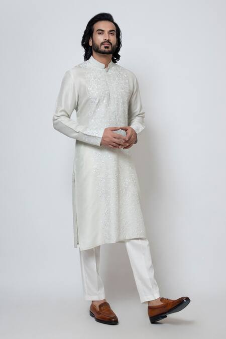 Yoseba Grey Bamboo, Cotton Embroidery Floral Thread Kurta And Pant Set at Aza Fashions Yoseba_Grey Bamboo, Cotton Embroidery Floral Thread Kurta And Pant Set _at_Aza_Fashions