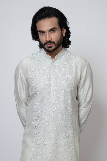 Buy Yoseba Grey Bamboo, Cotton Embroidery Floral Thread Kurta And Pant Set Buy_Yoseba_Grey Bamboo, Cotton Embroidery Floral Thread Kurta And Pant Set